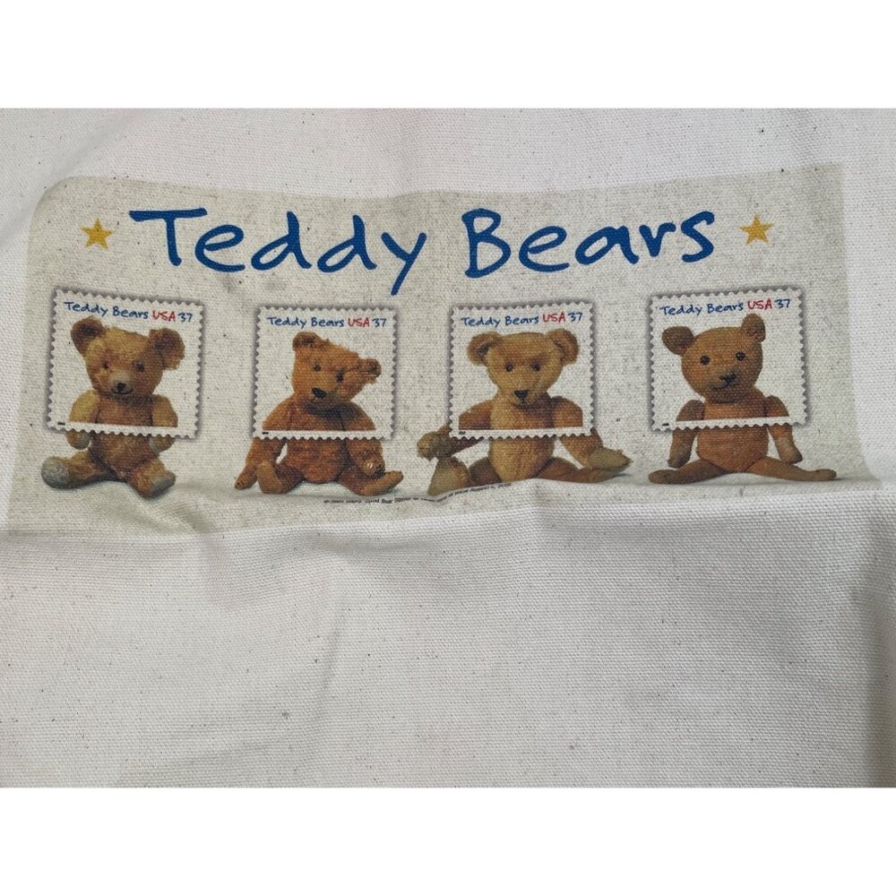 USPS Postage 2002 Stamps Teddy Bear Canvas Tote Bag - Picture 3 of 7